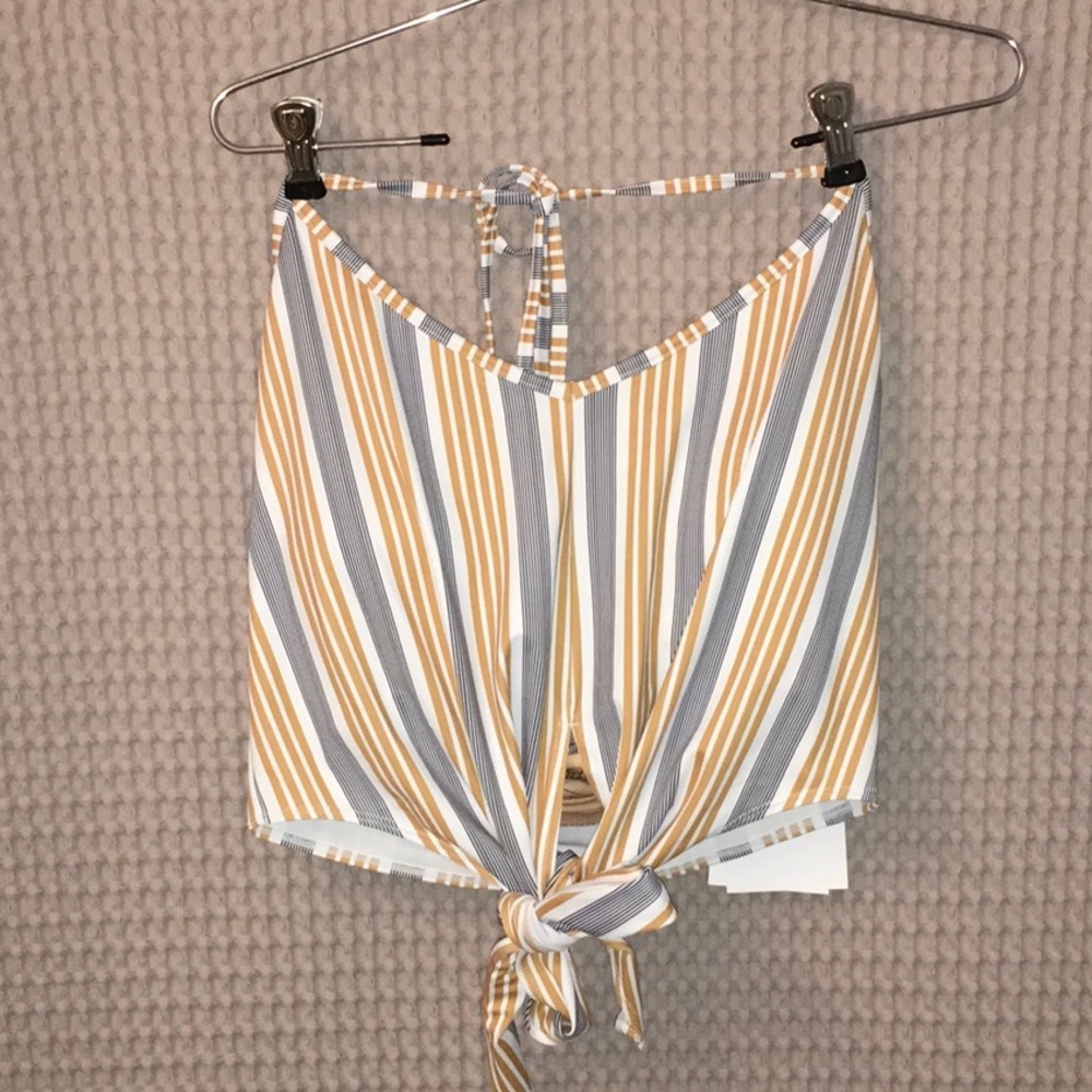 Kortni Jean Tied-Up Top XXL Brown+Black Stripe